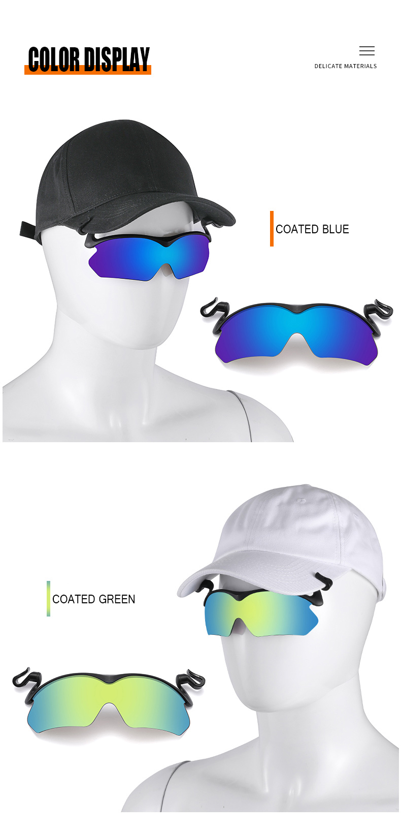 Mirror Coating Clip on Hat Cap Polarized Sunglasses for Fishing Traveling Custom LOGO Clip on Sunglasses