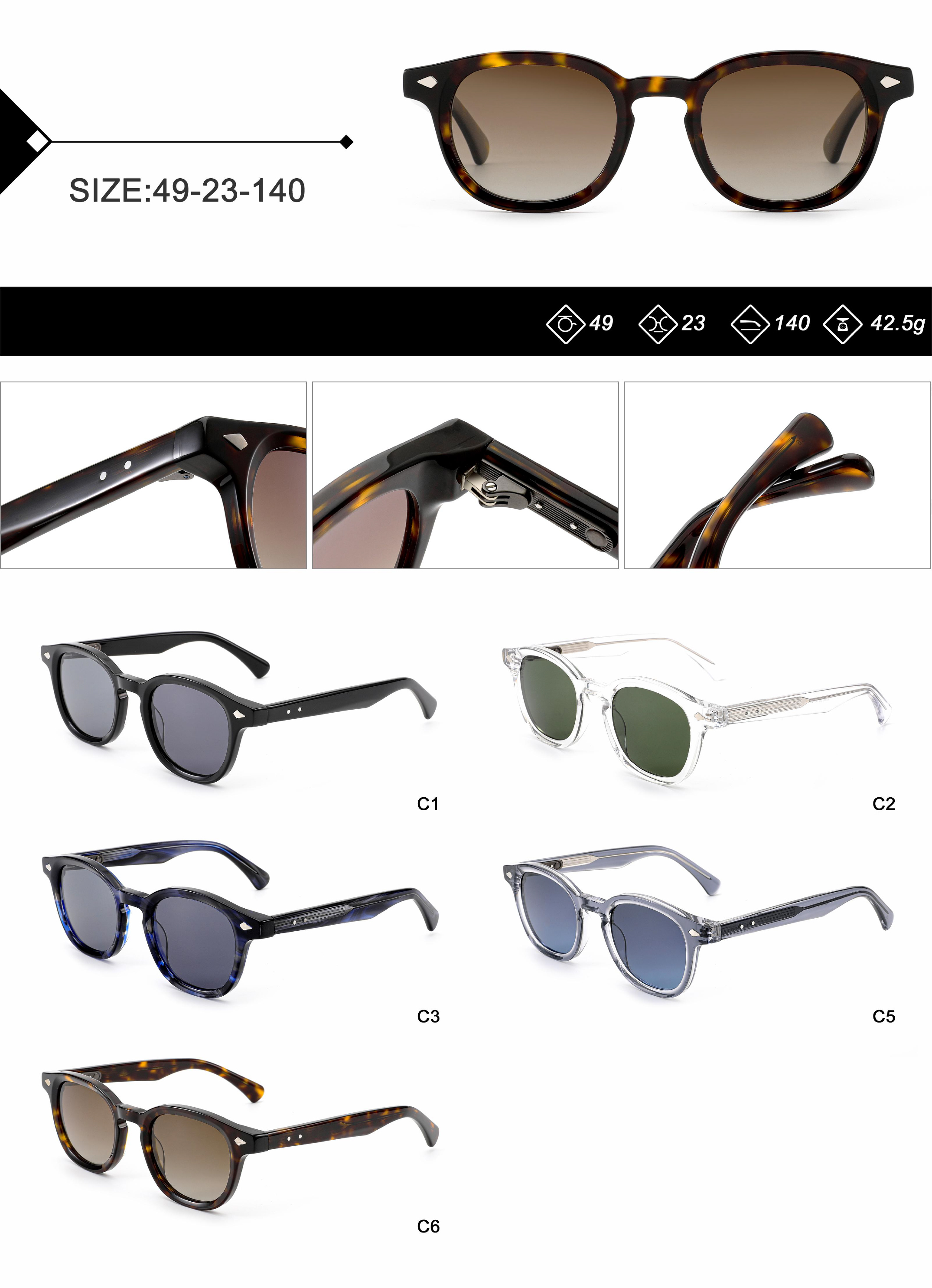 2026 Retro Women'S Tac Lens Custom Sunglasses Blue Gradient Men Bulk Handmade Round Frame Glasses Acetate Sunglasses