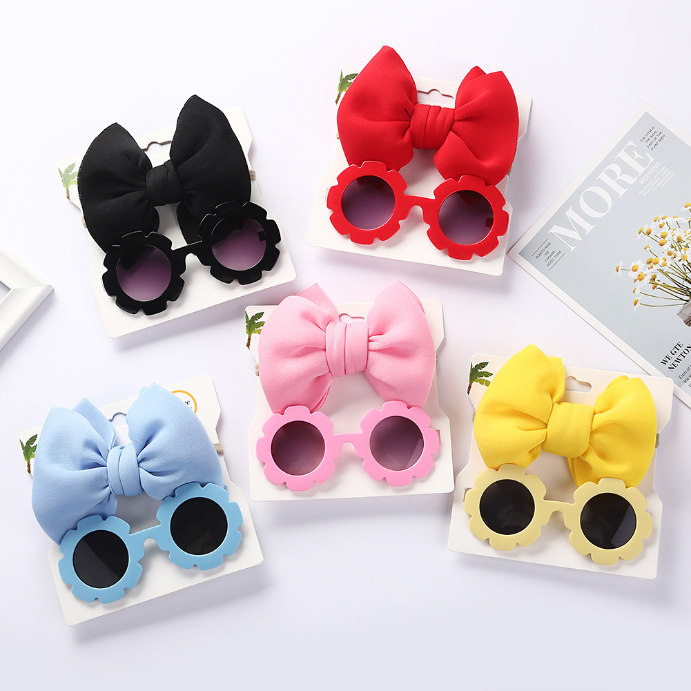 Wholesale Plastic Flower Children Round Girls Kids Sunglasses With Hair Band
