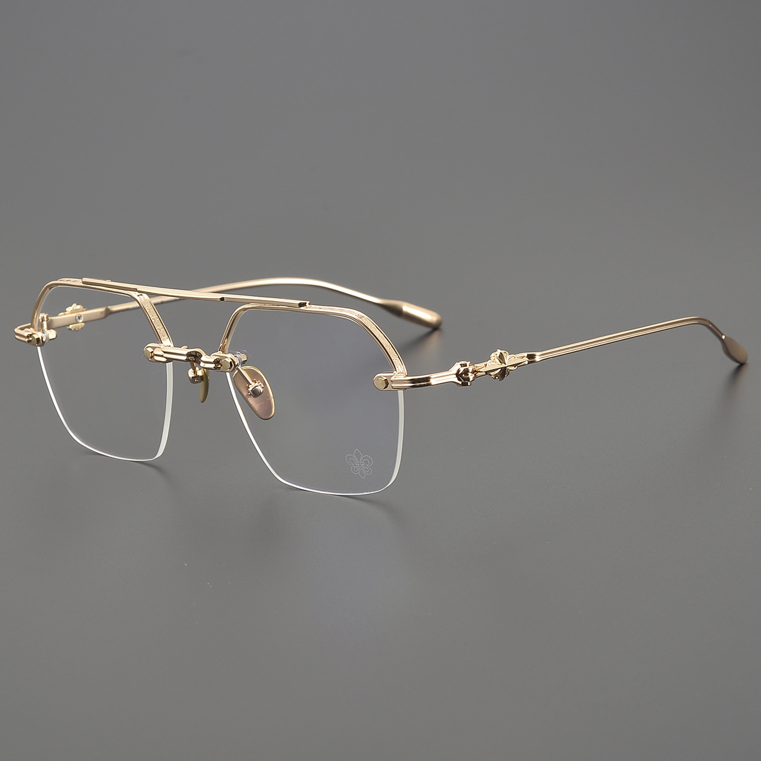 Polygonal Half Frame Pilot Gold Black Aesthetic Online Corrective Custom Logo Double Bridge Eye Glasses Adults Lightweight
