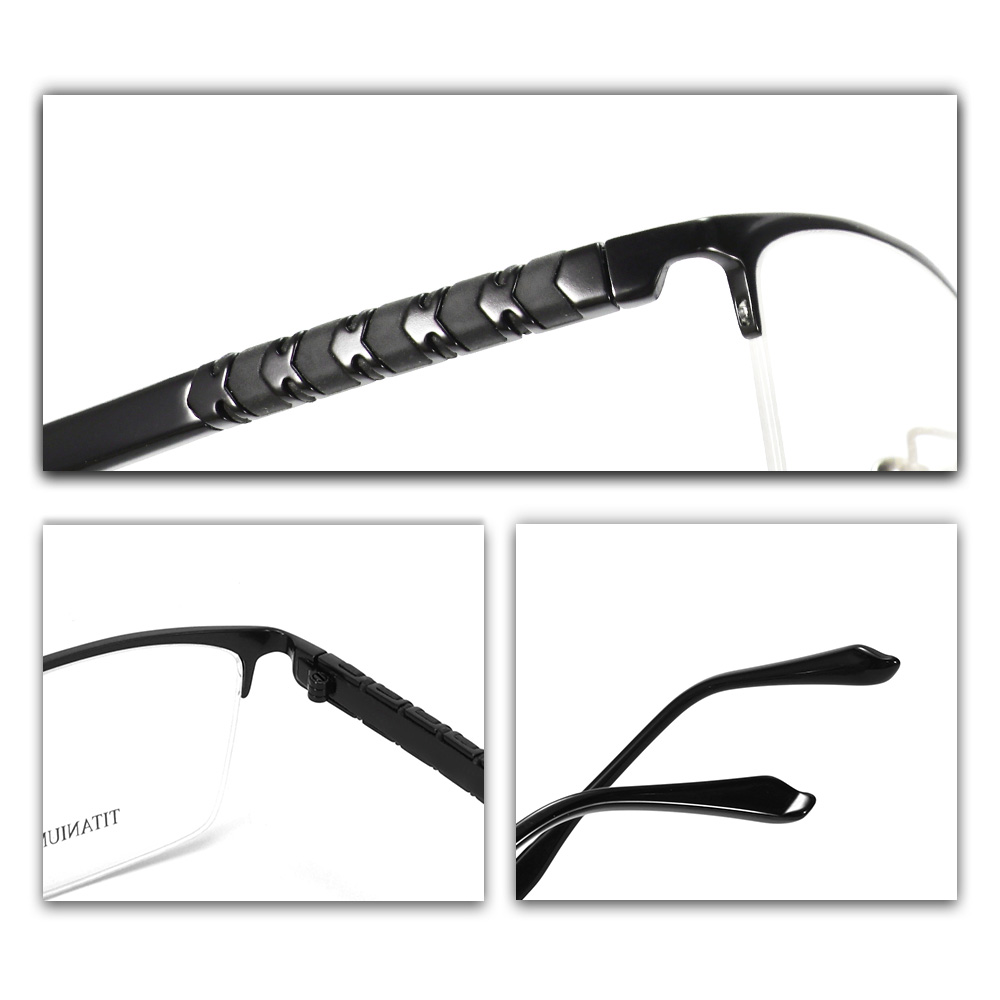 Rectangle Titanium Optical Glasses Half Frame Adjust Rubber With Acetate Temple For Different Size Faces Glasses For Men