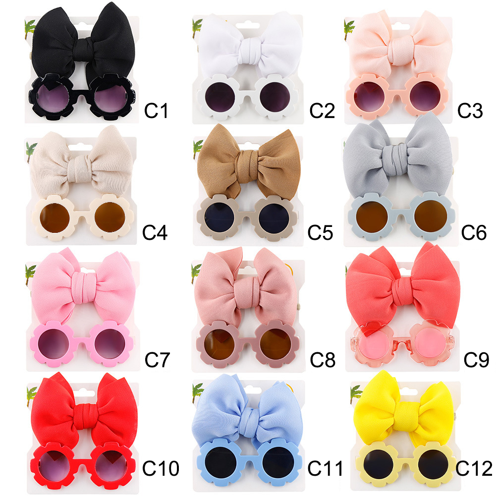 Wholesale Plastic Flower Children Round Girls Kids Sunglasses With Hair Band
