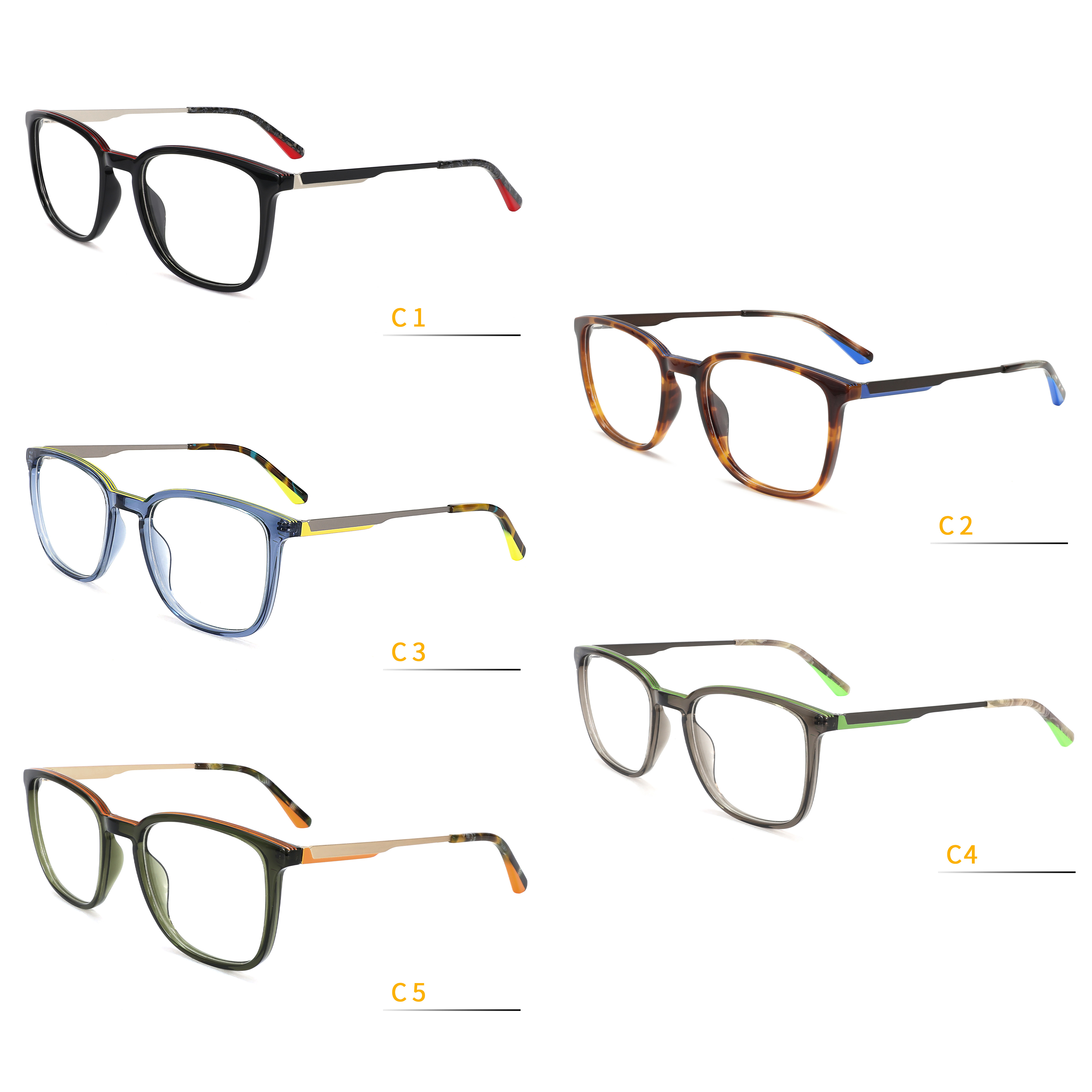 Latest New Collection Retro Eyeglasses Colorful Acetate with Metal Optical Glasses Good Quality Stylish Spectacle Frame Unisex