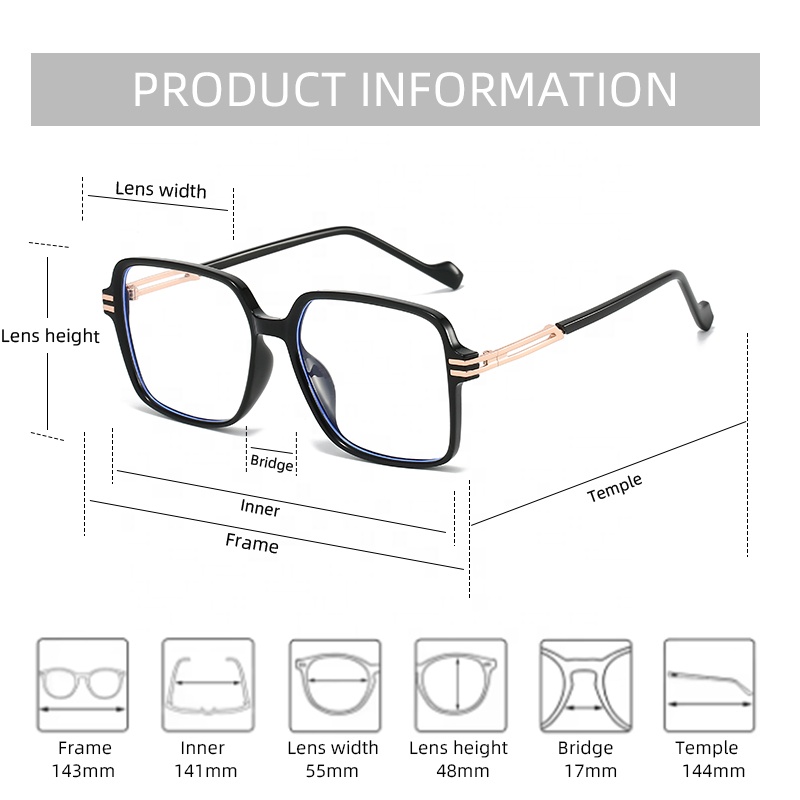 New Metal Large Square Frame Eyeglasses Photogrey Optical Frame Anti Blue Light Eyewear Fashion High Quality TR90 Eyeglasses