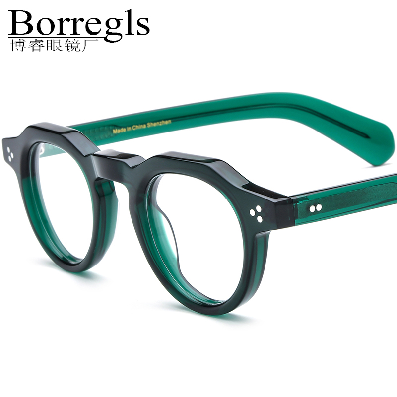 Borregls Acetate Optical Glasses Frame for Men New Brand Designer Vintage Retro Round Eyeglasses Women Spectacles Eyewear 19411