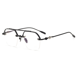 Polygonal Half Frame Pilot Gold Black Aesthetic Online Corrective Double Bridge Eye Glasses