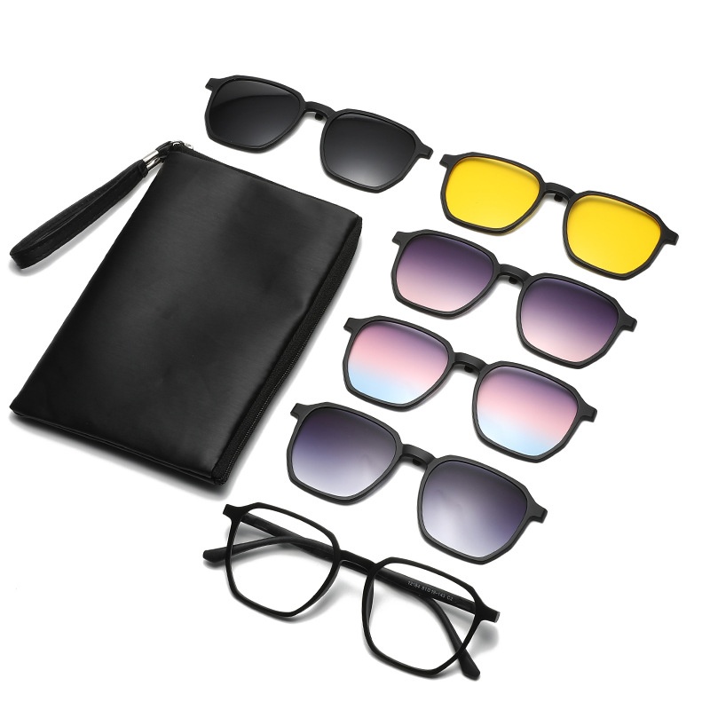 5 in 1 TR90 Magnetic Clip-On Sunglasses Square UV-Resistant Polarized Lenses Multifunctional Glasses Unisex Protection Glasses