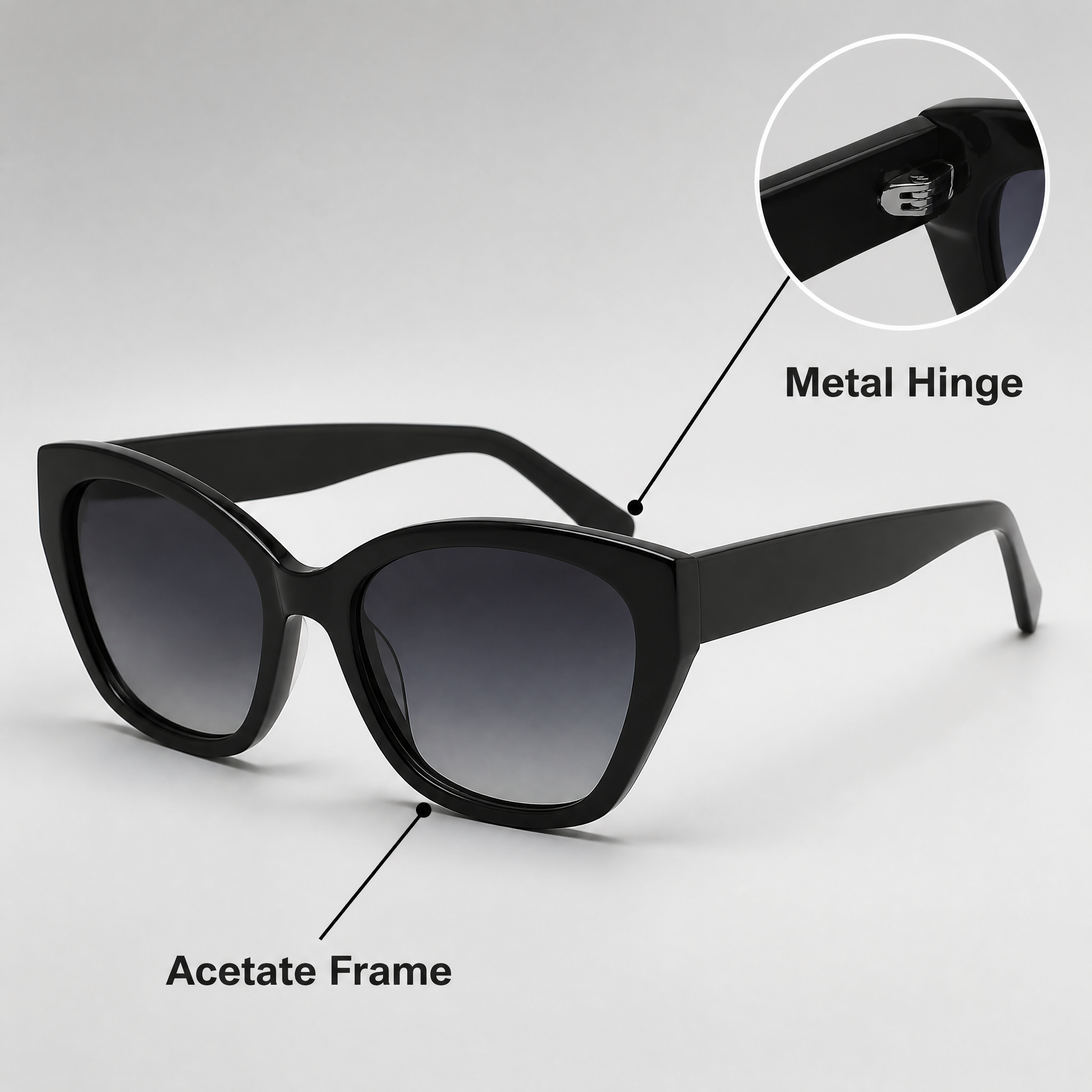 Acetate Cat Eye Sunglasses for Women Vintage Retro Gradient Lens Fashion Sunglasses Oversized Frame Sun Glasses