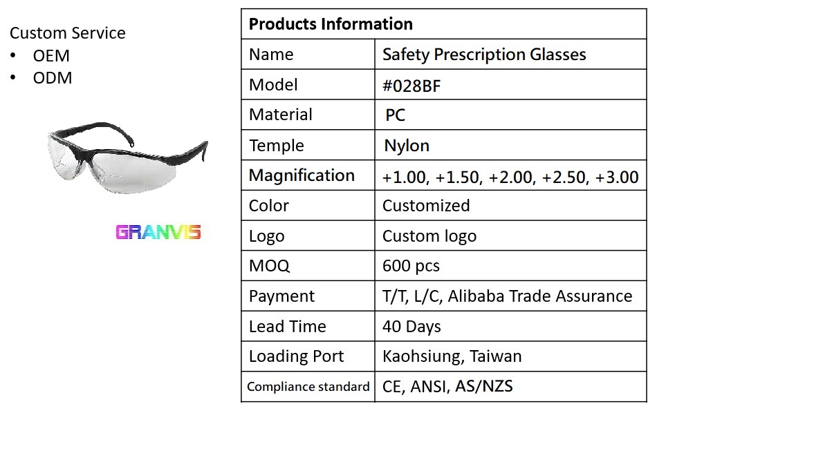 Indoor/Outdoor Bifocal Prescription Safety Glasses, Adjustable Temples in Length and Angle