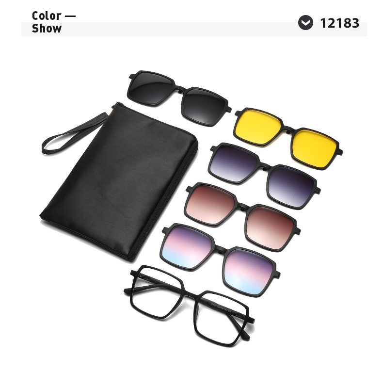 5 in 1 TR90 Magnetic Clip-On Sunglasses Square UV-Resistant Polarized Lenses Multifunctional Glasses Unisex Protection Glasses