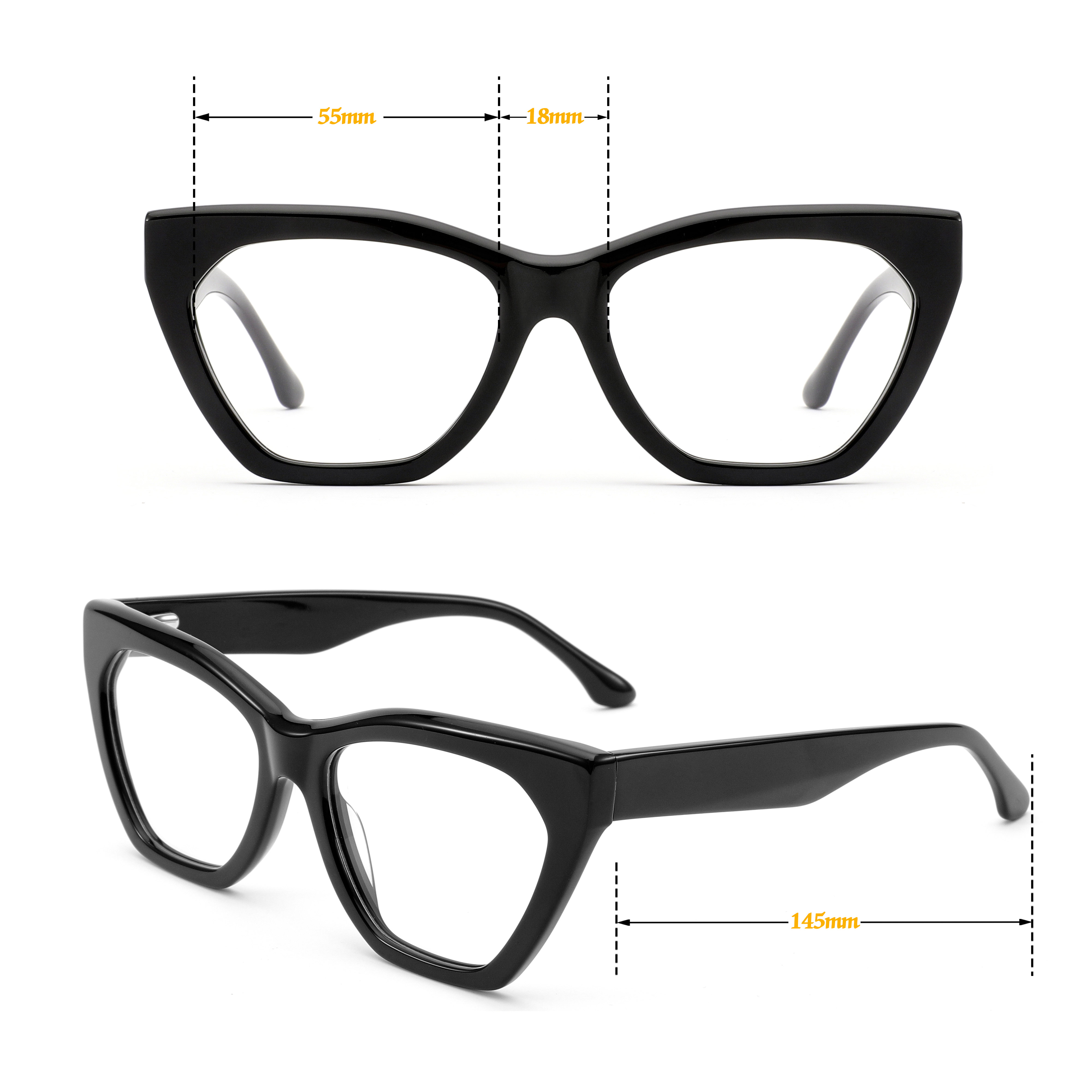 Trendy Eyeglasses Cat Eye Acetate Optical Glasses Frames Wenzhou Factory Ladies Black Acetate Spectacle Frames For Women