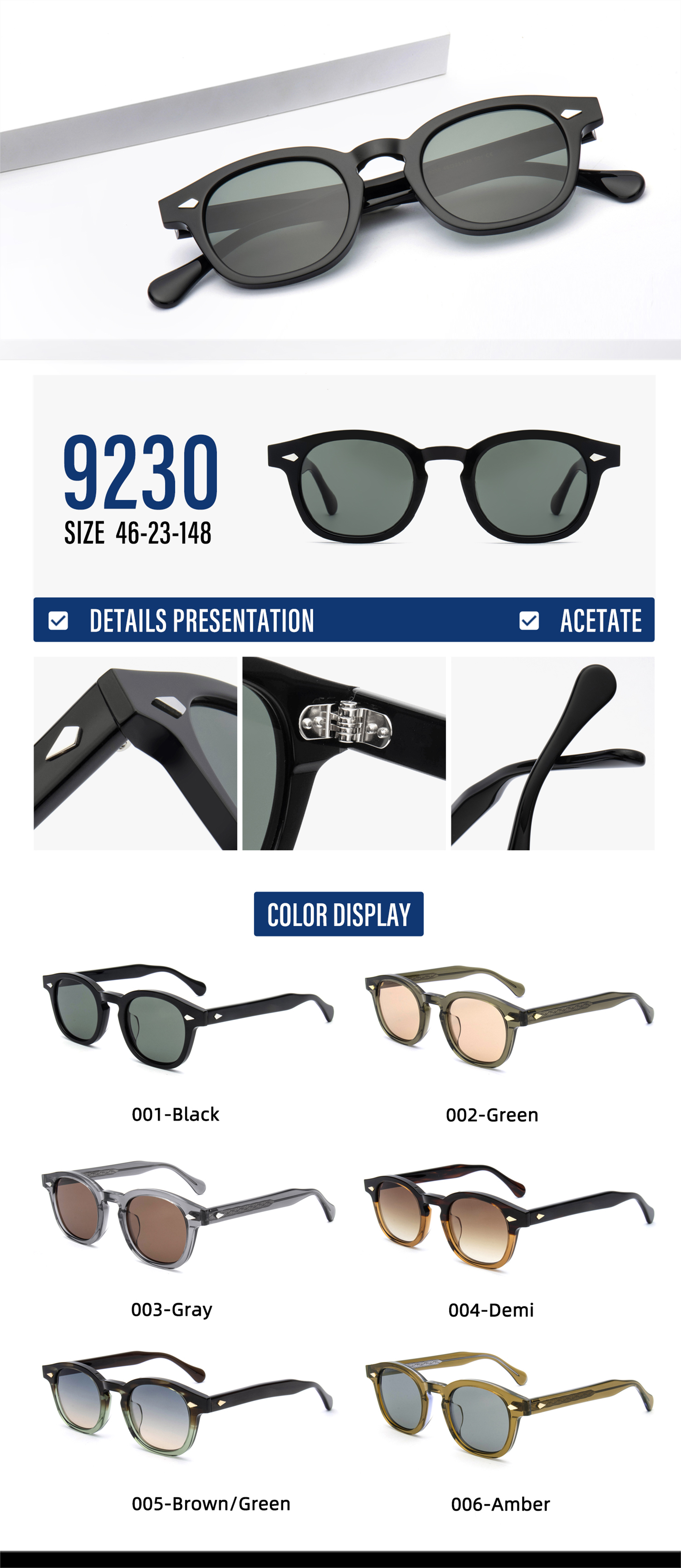 Round Gradient Frame Color Sun Glasses Mazzucchelli Handmade Vintage Classic Acetate Sunglasses