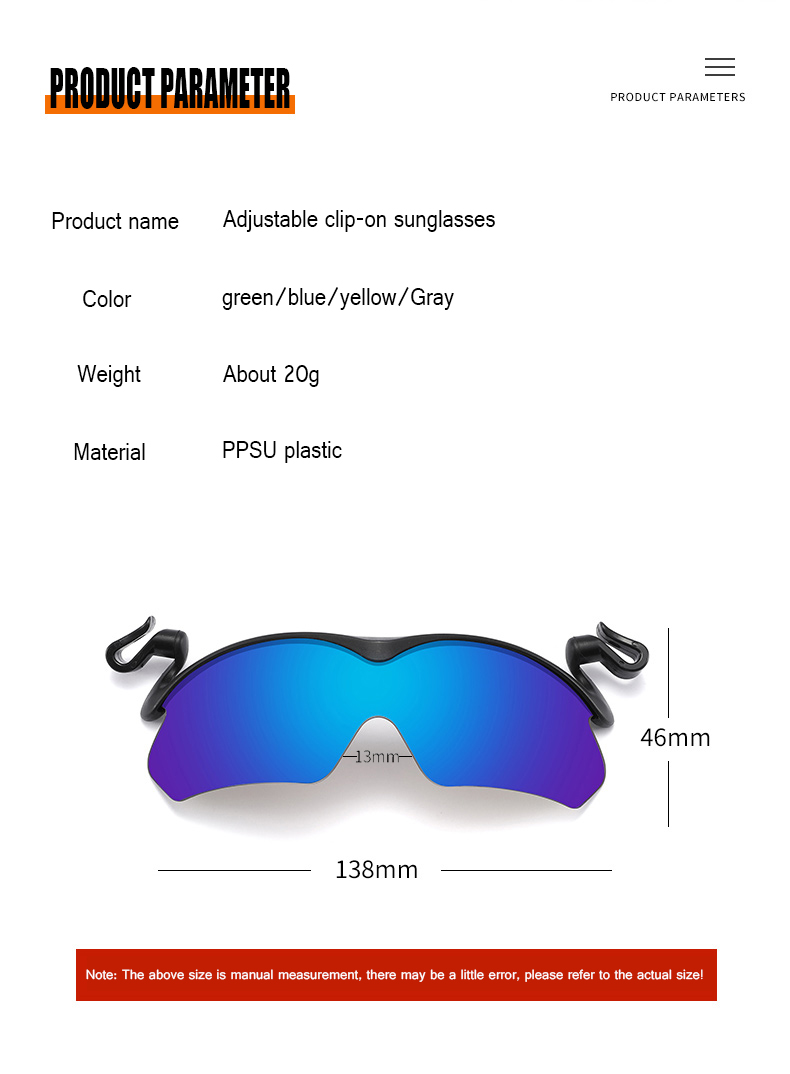 Mirror Coating Clip on Hat Cap Polarized Sunglasses for Fishing Traveling Custom LOGO Clip on Sunglasses