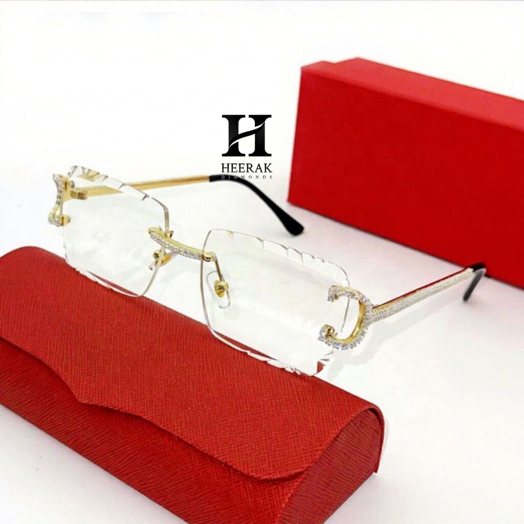 Luxury Rimless Diamond Sunglasses Men Women Square Beveled Cut Edge Clear Lens Diamond Eyewear C Decor Iced Out Frames