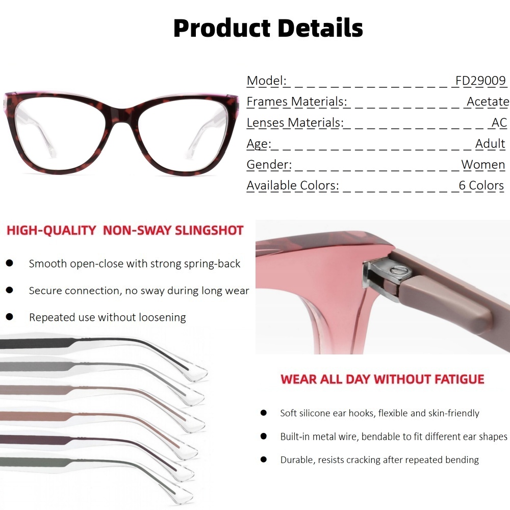 Customization High Quality Acetate Glasses Frames Vintage Transparent Optical Frames Slingshot Spring Hinge Eyewear OEM/ODM