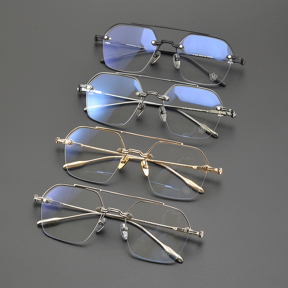 Polygonal Half Frame Pilot Gold Black Aesthetic Online Corrective Custom Logo Double Bridge Eye Glasses Adults Lightweight