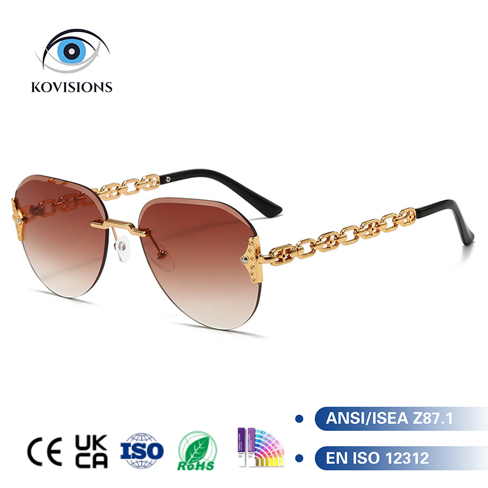 Luxury Fashion Rimless Sunglasses Women Diamond Beveled Cut Edge Gradient PC Lens UV400 Hollow Chain Link Temples Custom Design