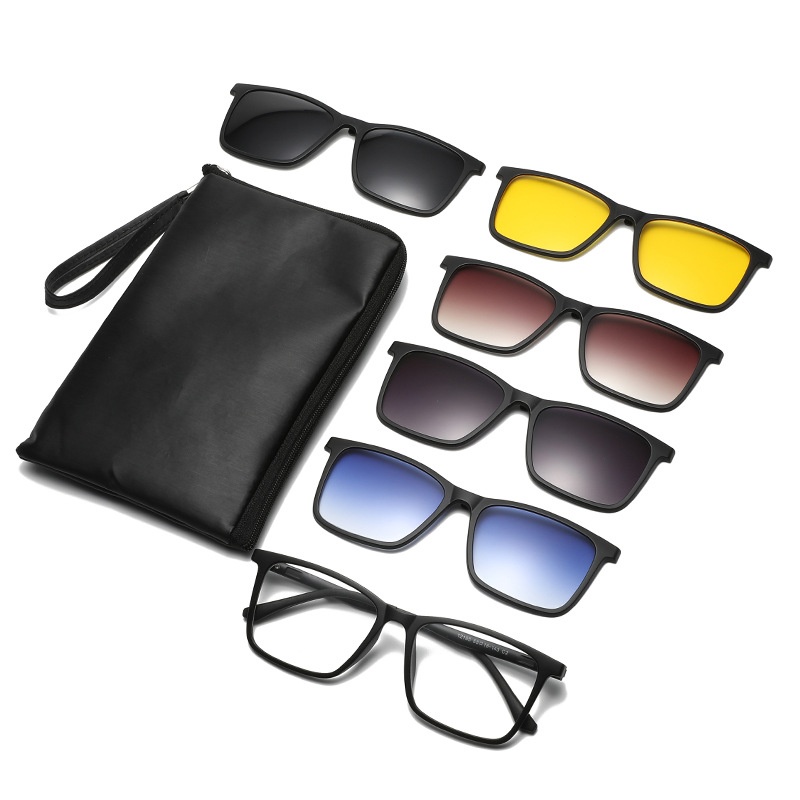5 in 1 TR90 Magnetic Clip-On Sunglasses Square UV-Resistant Polarized Lenses Multifunctional Glasses Unisex Protection Glasses