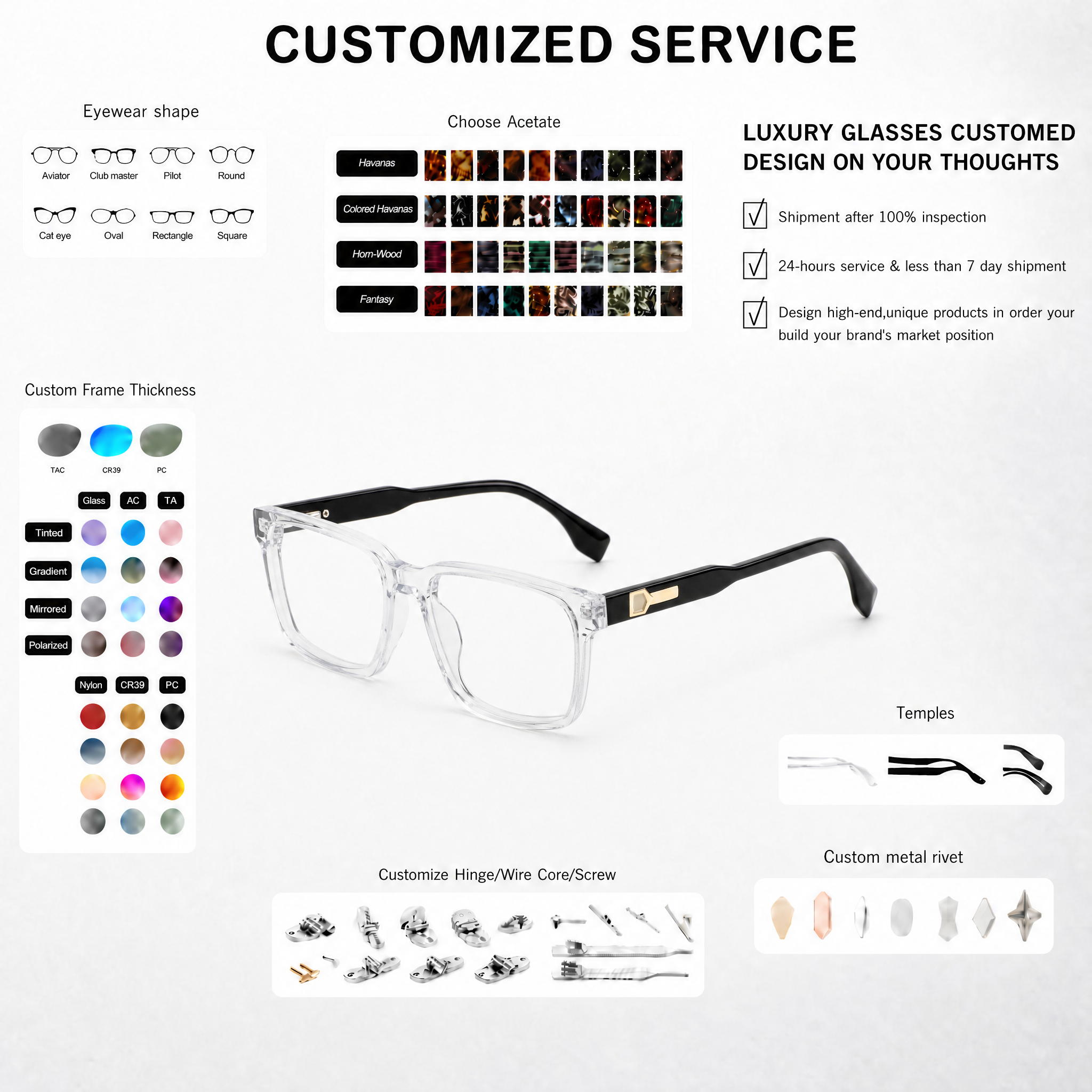 Customization High-end Luxury Acetate Optical Glasses Luxury Handcrafted Eyeglasses Frames Comfortable For Daily Wear OEM/ODM