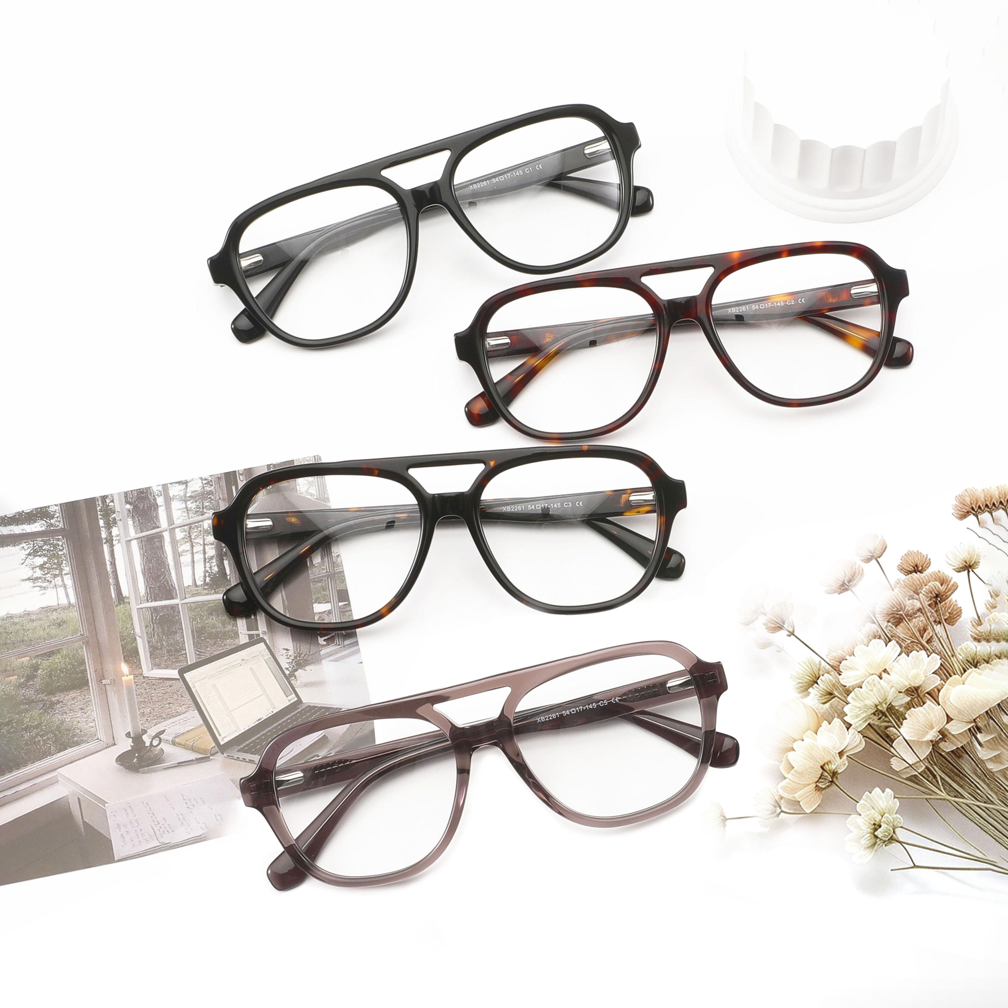 New Collection Oversized Acetate Eyeglasses Frames Double Bridge Trendy Optical Spectacle Frames Acetate Eyewear Unisex