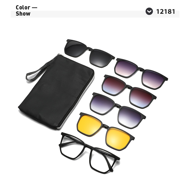 5 in 1 TR90 Magnetic Clip-On Sunglasses Square UV-Resistant Polarized Lenses Multifunctional Glasses Unisex Protection Glasses