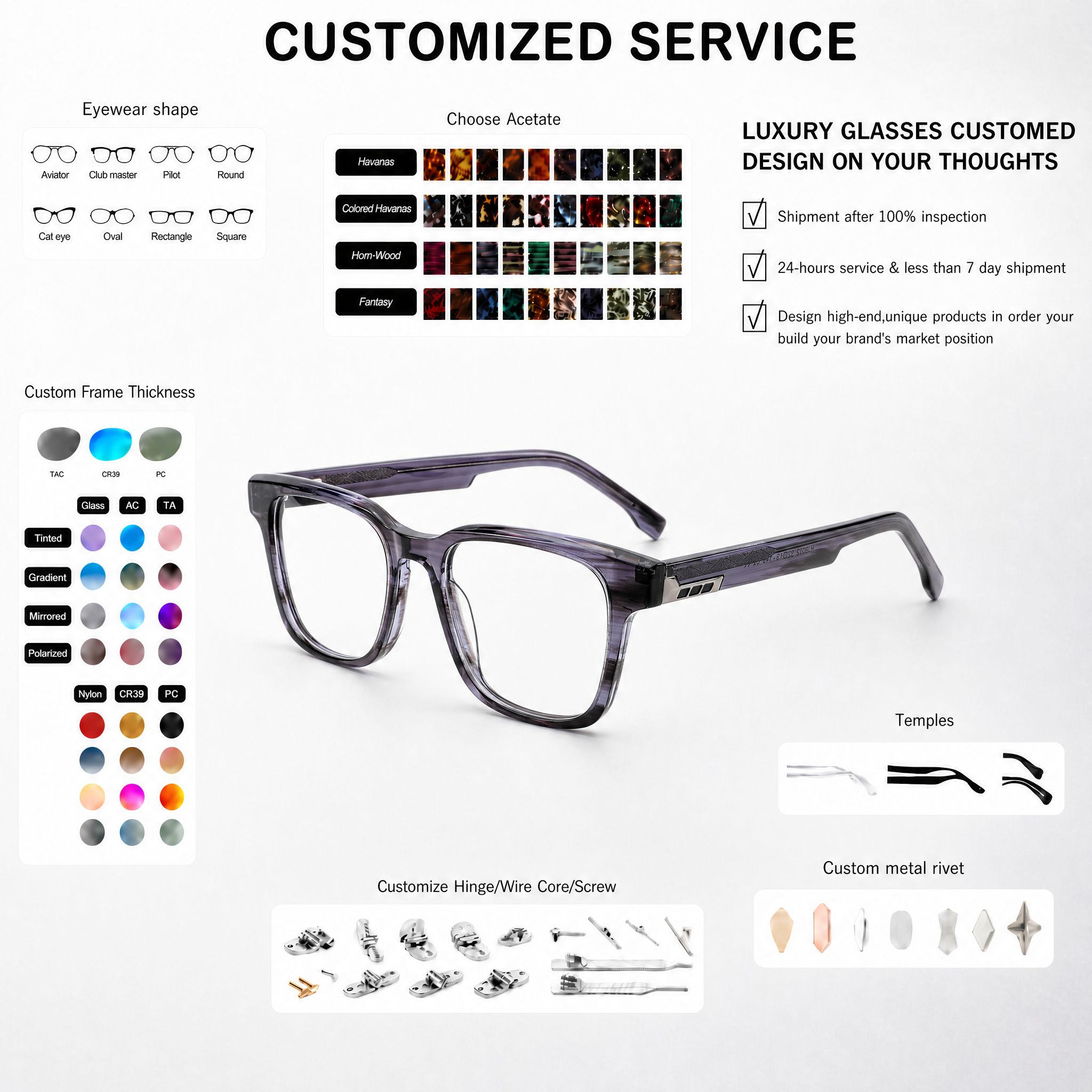 Customization 2026 New Fashionable Design High-end Acetate Optical Glasses Durable Eyeglasses Frames for Daily Wear OEM/ODM