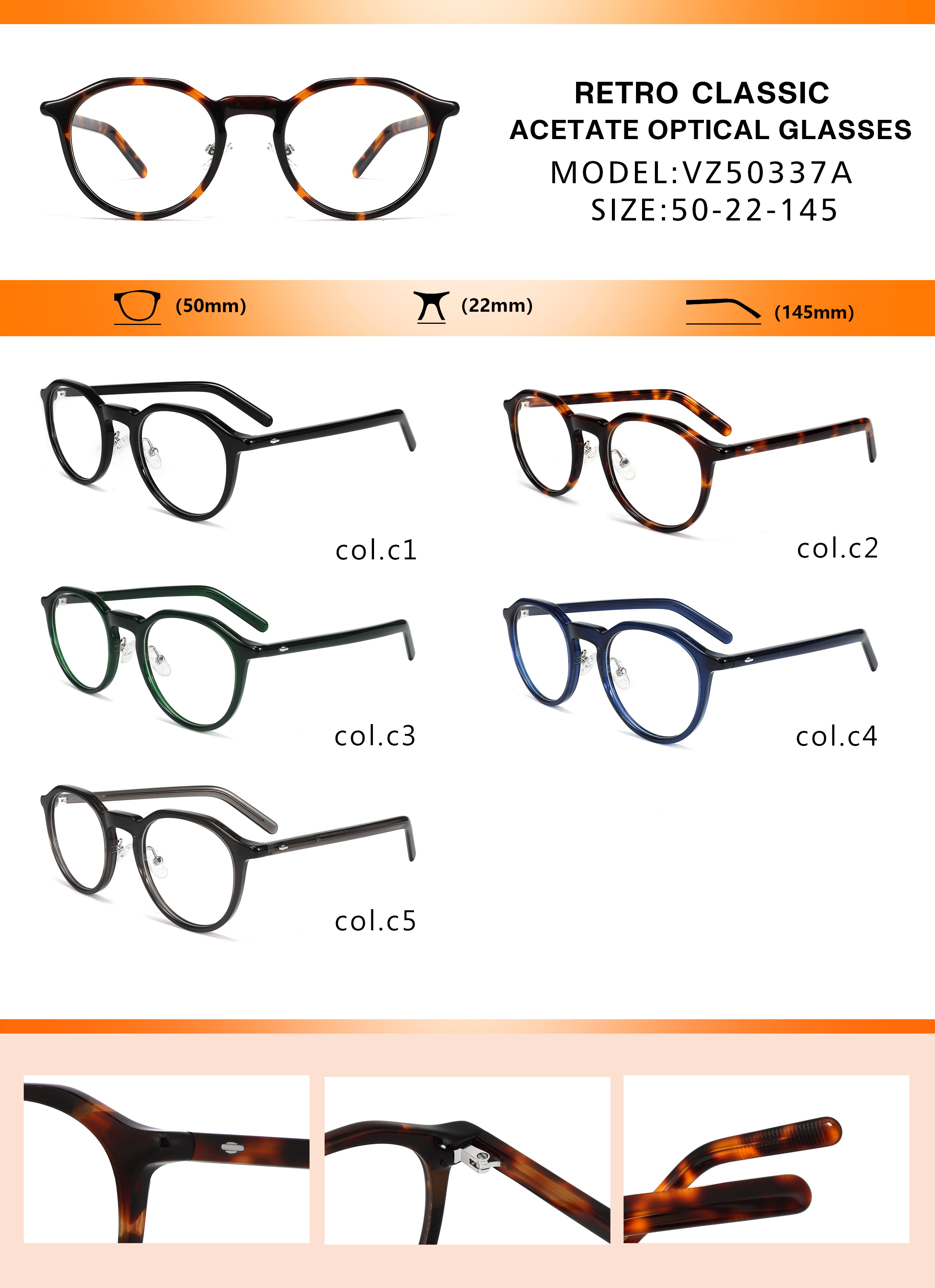 Round Eyeglasses Vintage Retro Tortoise Acetate Optical Glasses With Rubber Nose Pad Classic Eyeglasses Unisex For Men And Women